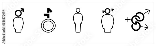 A set of 5 mix icons as gender, bisexual, male