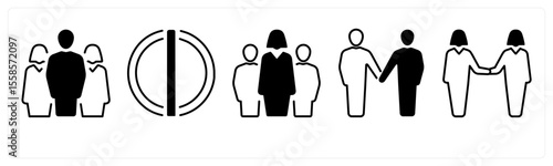 A set of 5 mix icons as gender, bisexual, male