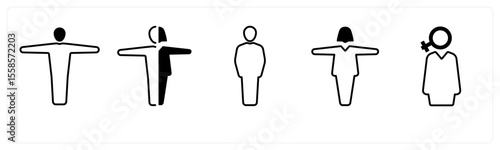 A set of 5 mix icons as gender, bisexual, male