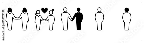 A set of 5 mix icons as gender, bisexual, male