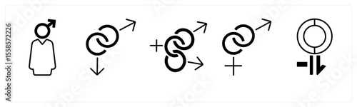 A set of 5 mix icons as gender, bisexual, male