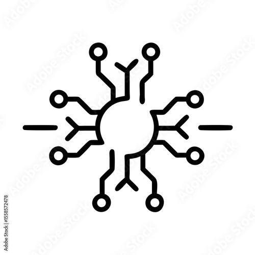 Deep Learning Circuit Line Art Icon – Minimal AI Tech Vector on White