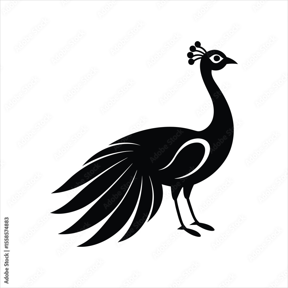 Fototapeta premium Minimal Peacock Bird Silhouette Vector Icon