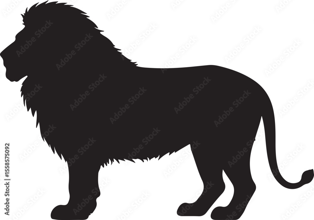 Obraz premium African lion in silhouette white background.