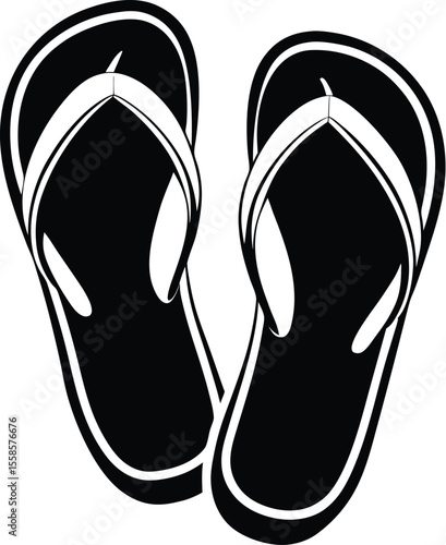 flip flops silhouette, beach sandals icon, summer footwear vector, black sandal design, minimalist beachwear art
