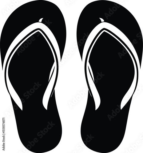 flip flops silhouette, beach sandals icon, summer footwear vector, black sandal design, minimalist beachwear art