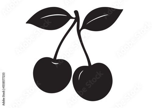 Wallpaper Mural cherries with leaf logo silhouette vector, cherries with leaf logo icon, cherry fruit silhouette vector illustration, two cherries with leaves food and fruit design silhouette logo vector  Torontodigital.ca