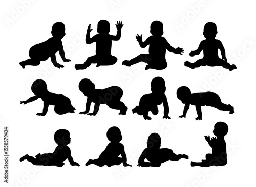 baby silhouettes showing different crawling and sitting poses