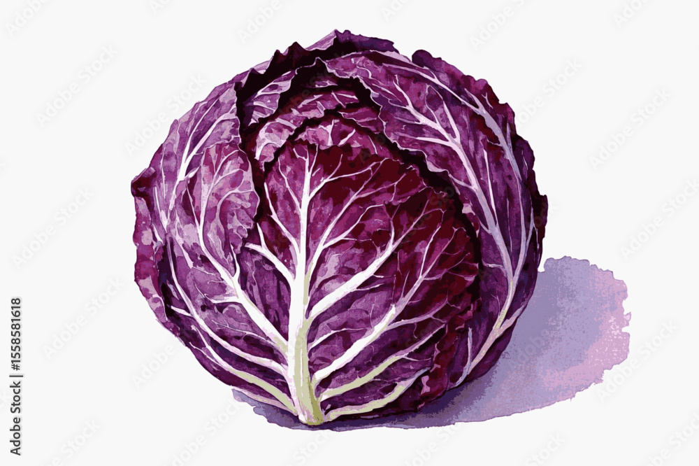 Obraz premium Violet Cabbage Flow purplish cabbage head isolated watercolor vector illustration svg