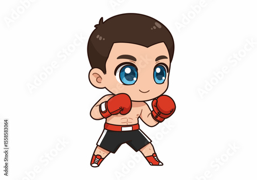 Cartoon boxer with red gloves shorts and shoes in a fighting stance