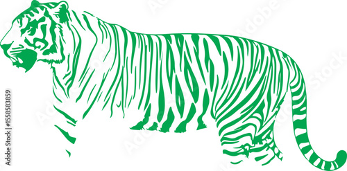  Bali Tiger in silhouette pure white background.