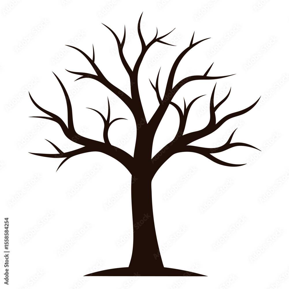 Fototapeta premium Leafless dead tree with branch vector icon on white background.