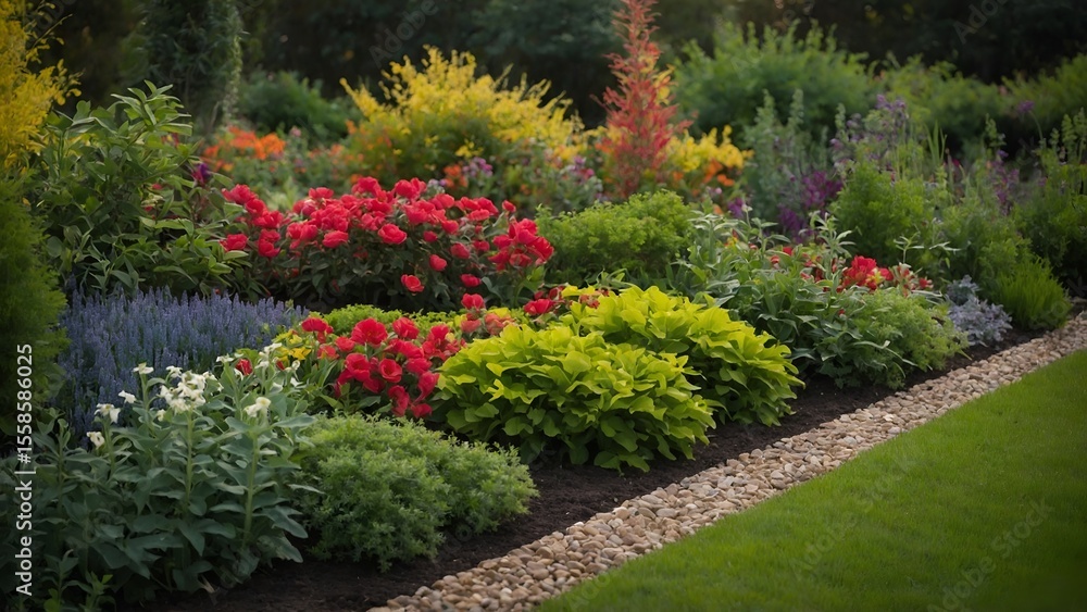 Fototapeta premium Garden flower bed plant arrangement vegetation.