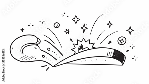 Hand-drawn doodle illustration: boxing glove hitting a target, explosive impact, dynamic energy, playful style, white background.