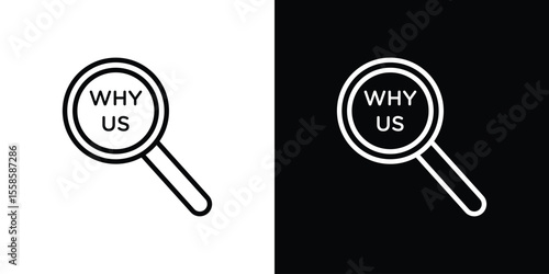 Why us icon. Isolated object on a black and white background.