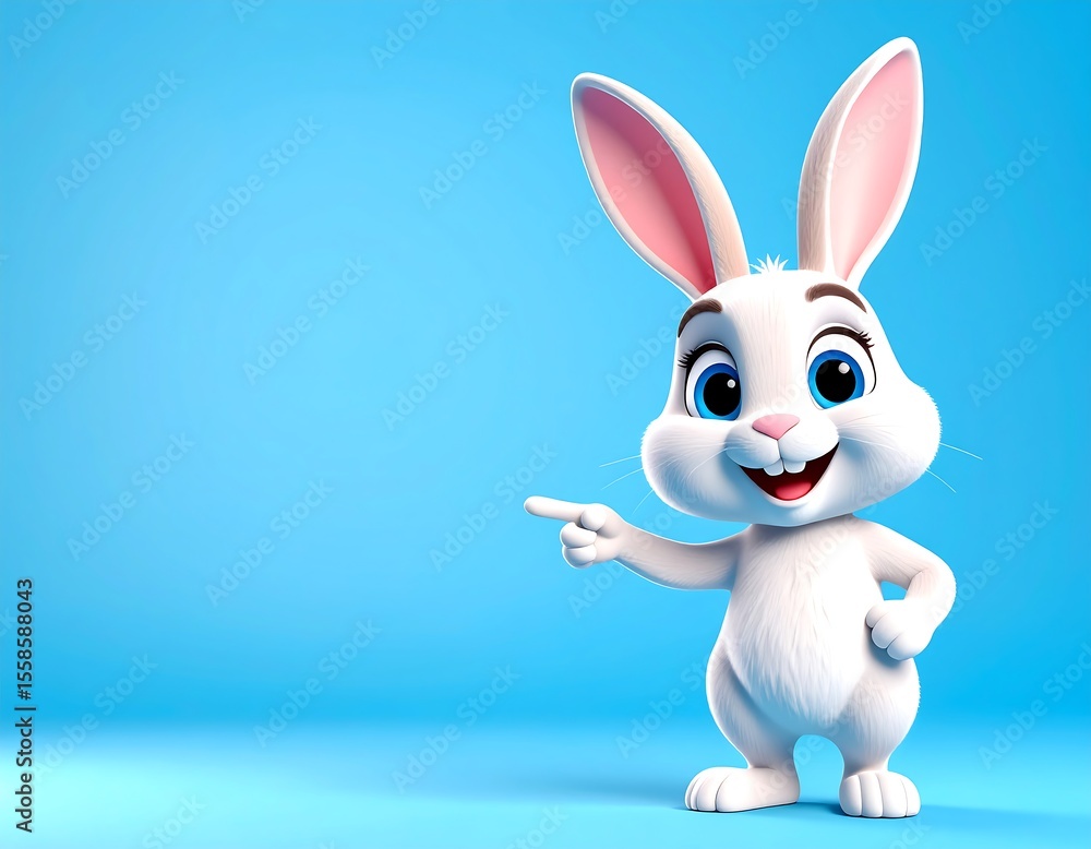 Obraz premium Cute white bunny pointing