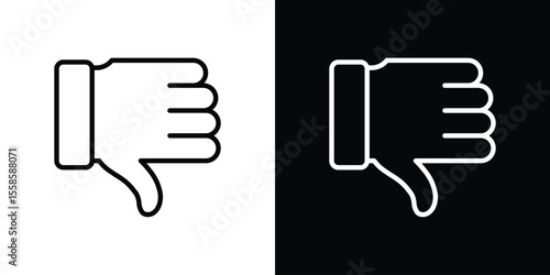 Thumb down icon. Isolated object on a black and white background.