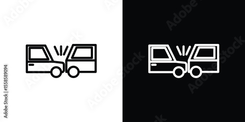 Rear end collision icon. Isolated object on a black and white background.