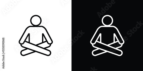 Meditating icon. Isolated object on a black and white background.