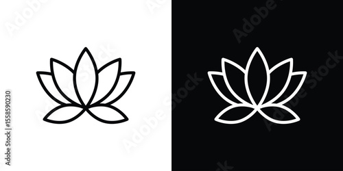 Lotus flower icon. Isolated object on a black and white background.