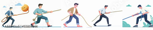 young man character vector pulling rope