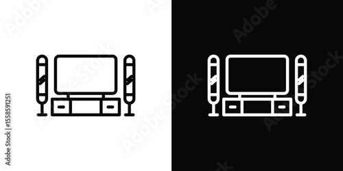 Home cinema icon. Isolated object on a black and white background.