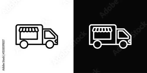 Food truck icon. Isolated object on a black and white background.