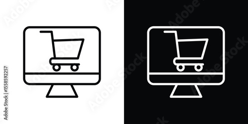 E commerce platform icon. Isolated object on a black and white background.