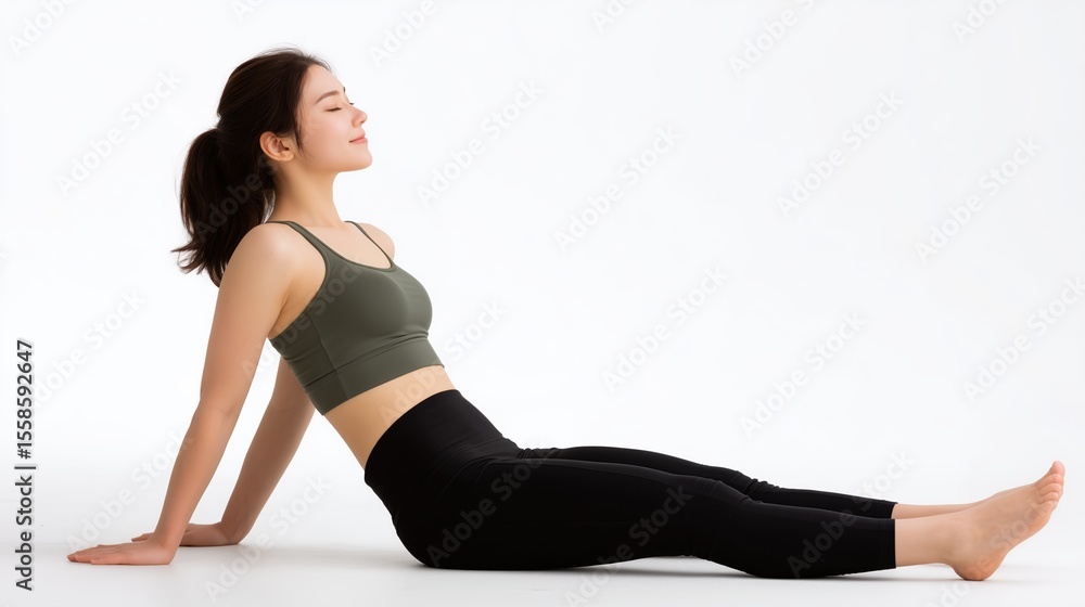 Young woman in activewear practicing yoga or relaxation. Young woman in activewear practicing yoga or relaxation.