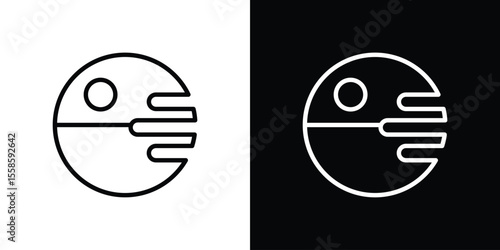 Death star icon. Isolated object on a black and white background.