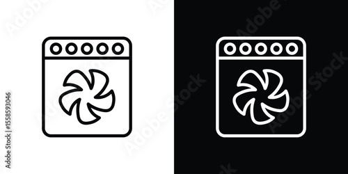 Convection turbofan stove icon. Isolated object on a black and white background.