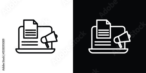 Content marketing icon. Isolated object on a black and white background.