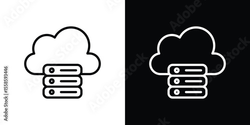 Cloud server icon. Isolated object on a black and white background.