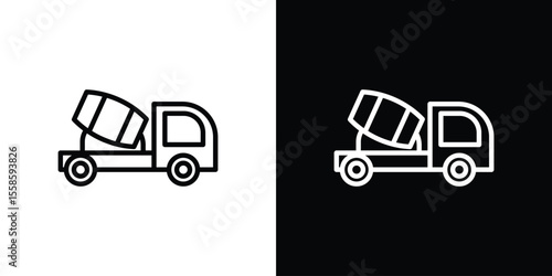 Cement truck icon. Isolated object on a black and white background.