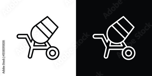 Cement mixer icon. Isolated object on a black and white background.