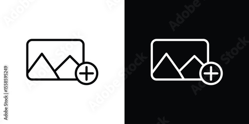 Add photos icon. Isolated object on a black and white background.