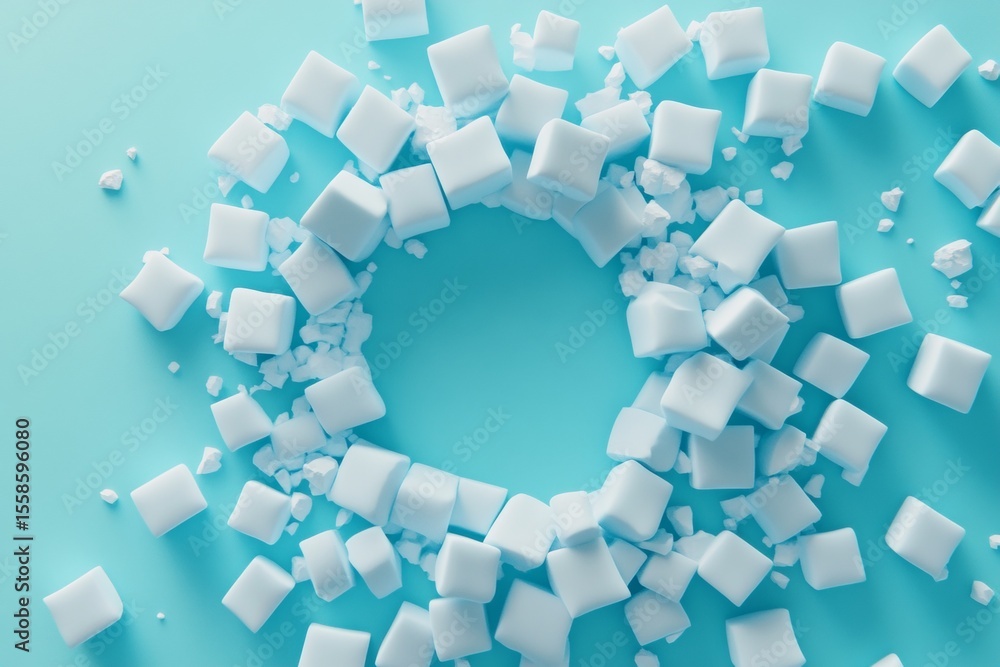 Obraz premium Ring of sugar cubes against a green background.