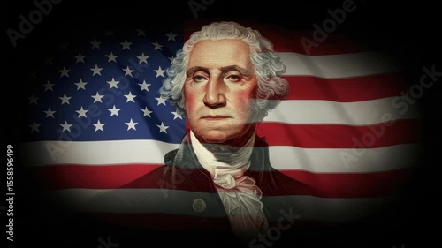 Historical Imagery: George Washington Portrait Combined with American Flag Animation