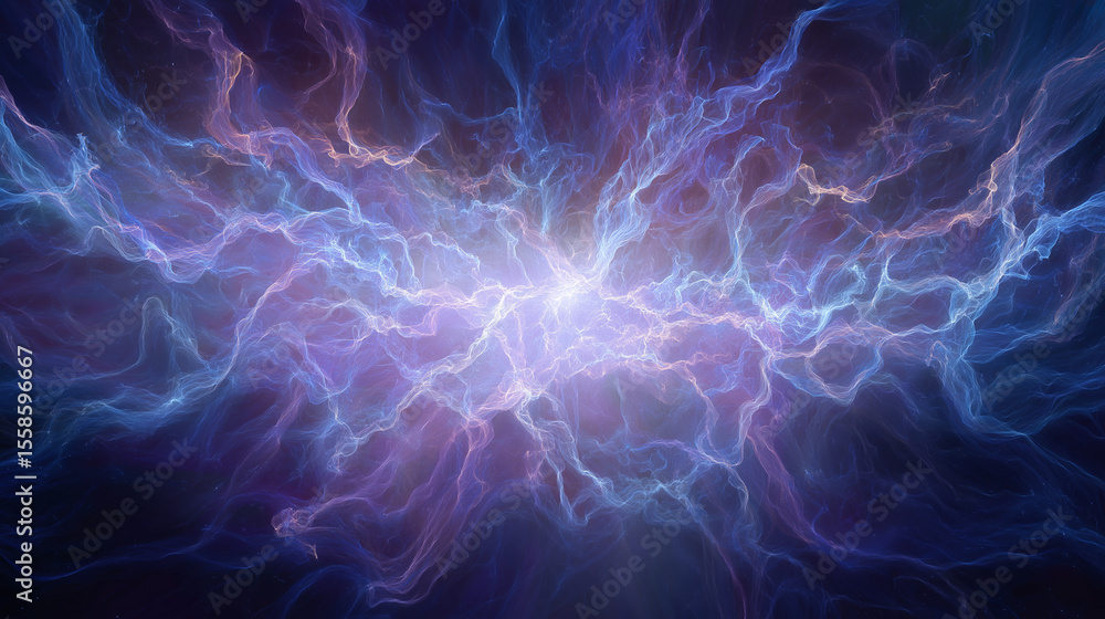 Fototapeta premium Glowing sphere electric plasma radiate blue energy, abstract explosion light texture.