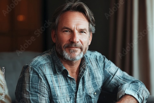 Wallpaper Mural portrait man 55 years old in blue T-shirt at home background, men's health Torontodigital.ca