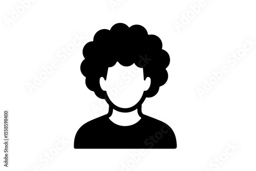 Silhouette of a young person with curly hair on a transparent background for hairstyling concept