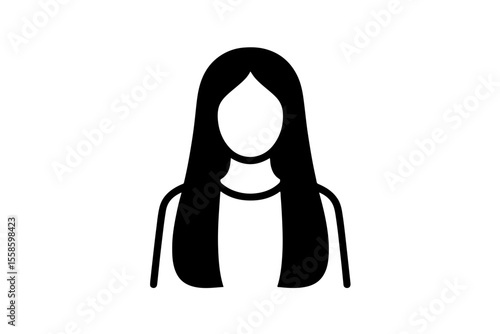 Silhouette of a young woman with long hair on a transparent background for hairstyling concept