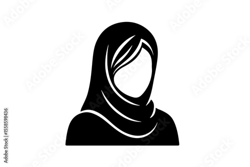 Silhouette of a woman wearing a hijab on a transparent background for hairstyling concept