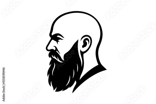 Silhouette of a bearded man with a bald head on a transparent background for hairstyling concept