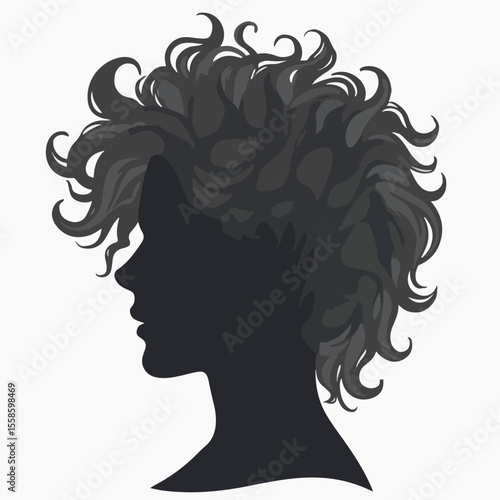 Silhouette of a curly-haired person on a transparent background for hairstyling concept