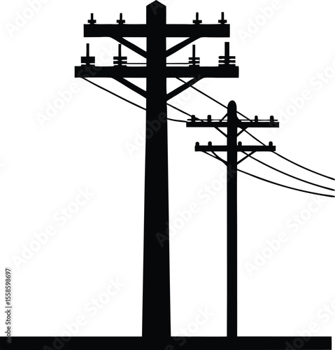utility pole silhouette, wooden pole icon, electric pole vector