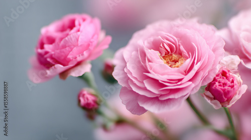 Pink Garden Roses in Bloom