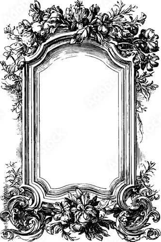 Vintage 19th century bookplate banner with floral borders for design and decoration