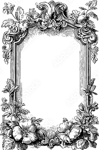 Ornate 19th century floral bookplate banner design for vintage projects