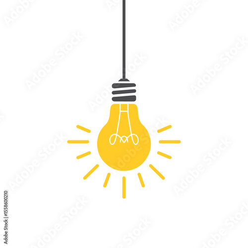 Hanging light bulb icon , lightbulb vector hanging on wire with check mark as idea innovation ,vector illustration .  